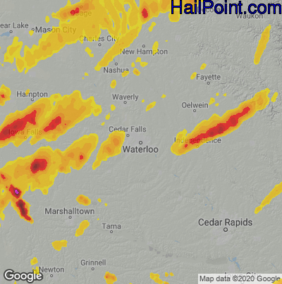 Hail Map for Waterloo, IA Region on June 15, 2022 