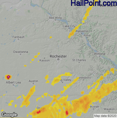 Hail Map for Rochester, MN Region on June 15, 2022