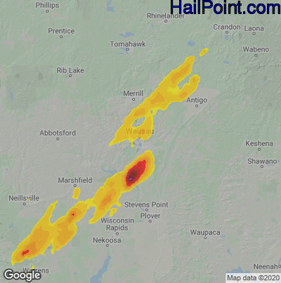 Hail Map for Wausau, WI Region on June 15, 2022