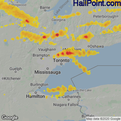 Hail Map for Toronto, Can Region on June 15, 2022 