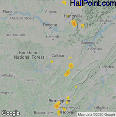 Hail Map for Cullman, AL Region on June 15, 2022 