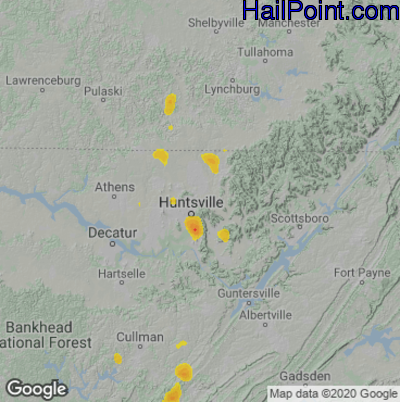 Hail Map for Huntsville, AL Region on June 15, 2022 