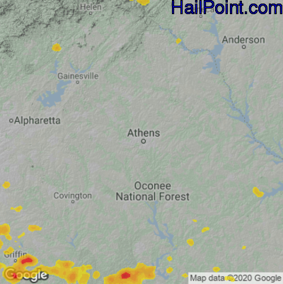 Hail Map for Athens, GA Region on June 15, 2022