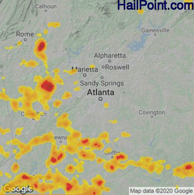 Hail Map for Atlanta, GA Region on June 15, 2022 