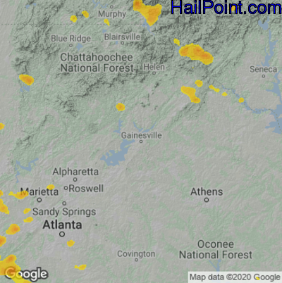 Hail Map for Gainsville, GA Region on June 15, 2022