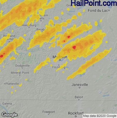 Hail Map for Madison, WI Region on June 15, 2022 