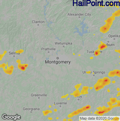 Hail Map for Montgomery, AL Region on June 15, 2022 