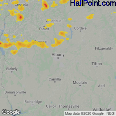 Hail Map for Albany, GA Region on June 15, 2022