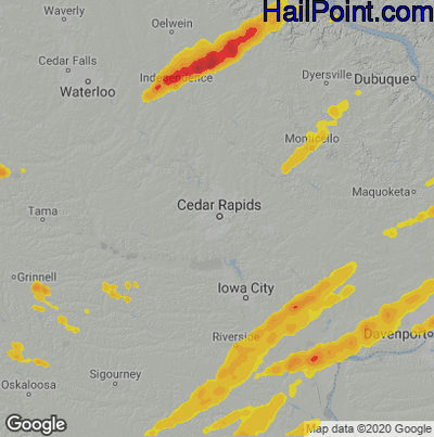 Hail Map for Cedar Rapids, IA Region on June 15, 2022