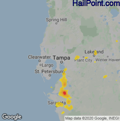 Hail Map for Tampa, FL Region on June 15, 2022