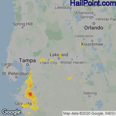 Hail Map for Lakeland, FL Region on June 15, 2022