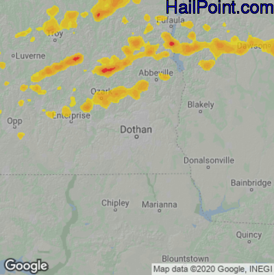 Hail Map for Dothan, AL Region on June 15, 2022 