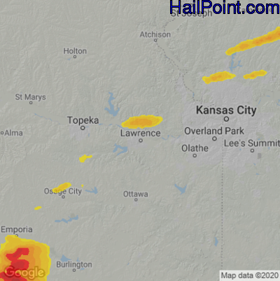 Hail Map for Lawerence, KS Region on June 15, 2022