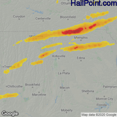 Hail Map for Kirskville, MO Region on June 15, 2022