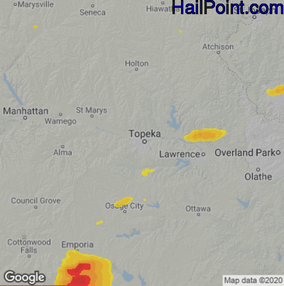 Hail Map for Topeka, KS Region on June 15, 2022