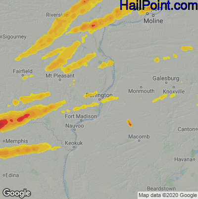 Hail Map for Burlington, IA Region on June 15, 2022