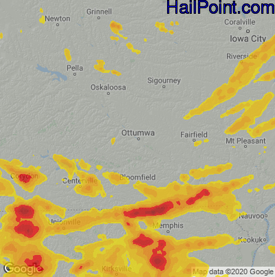 Hail Map for Ottumwa, IA Region on June 15, 2022