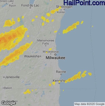 Hail Map for Milwaukee, WI Region on June 16, 2022