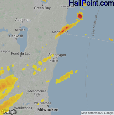 Hail Map for Sheboygan, WI Region on June 16, 2022