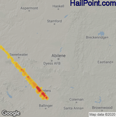 Hail Map for Abilene, TX Region on June 16, 2022