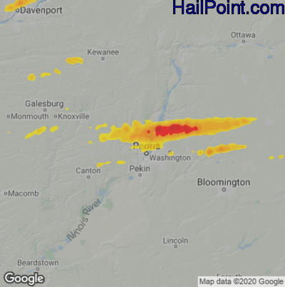 Hail Map for Peoria, IL Region on June 16, 2022