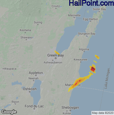 Hail Map for Green Bay, WI Region on June 16, 2022 