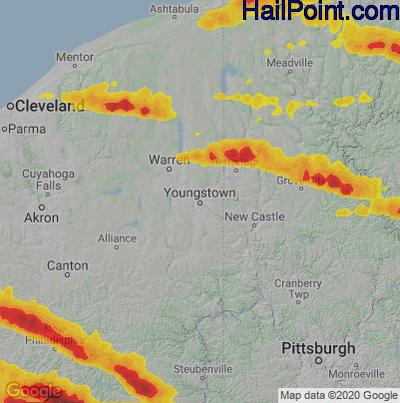 Hail Map for Youngstown, OH Region on June 16, 2022