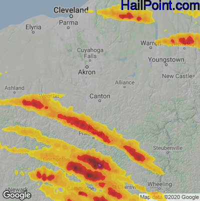 Hail Map for Canton, OH Region on June 16, 2022 