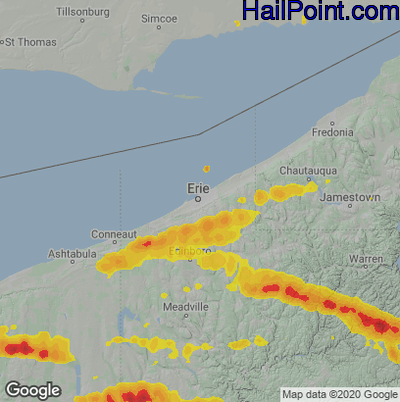 Hail Map for Erie, PA Region on June 16, 2022
