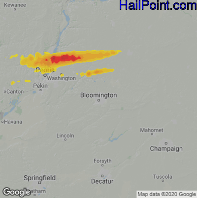 Hail Map for Bloomington, IL Region on June 16, 2022 