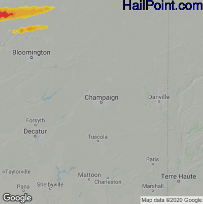 Hail Map for Champaign, IL Region on June 16, 2022