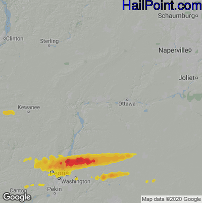 Hail Map for Peru, IL Region on June 16, 2022
