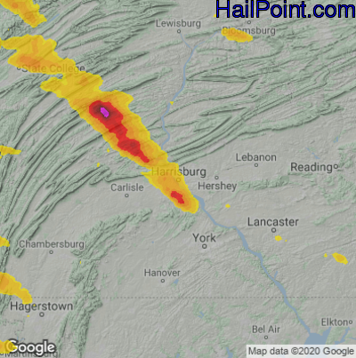 Hail Map for Harrisburg, PA Region on June 16, 2022 