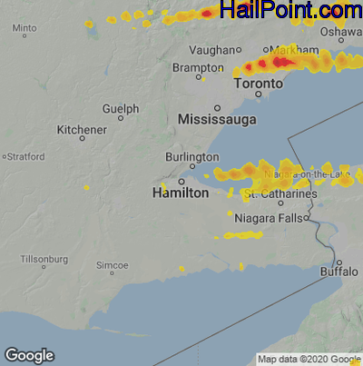 Hail Map for Hamilton, Can Region on June 16, 2022 