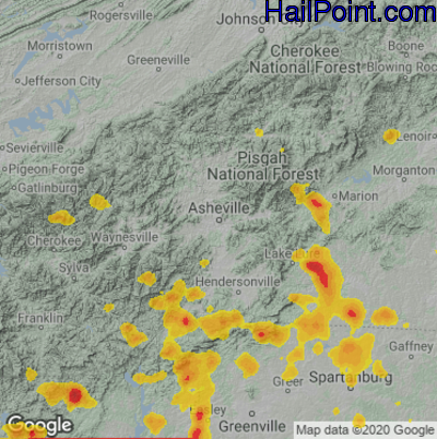 Hail Map for Asheville, NC Region on June 16, 2022