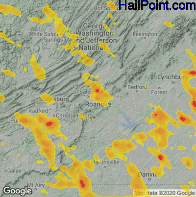 Hail Map for Roanoke, VA Region on June 16, 2022