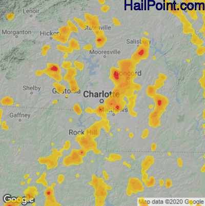 Hail Map for Charlotte, NC Region on June 16, 2022 