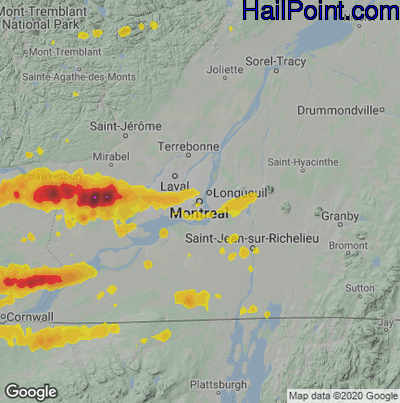 Hail Map for Montreal, Can Region on June 16, 2022