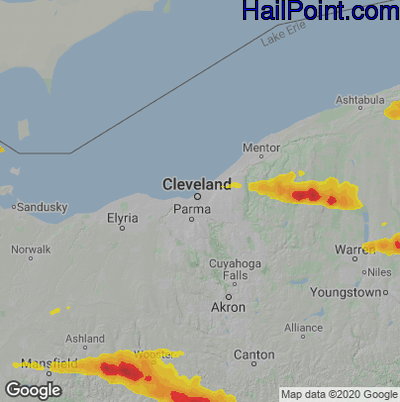 Hail Map for Cleveland, OH Region on June 16, 2022