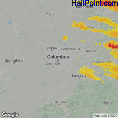 Hail Map for Columbus, OH Region on June 16, 2022