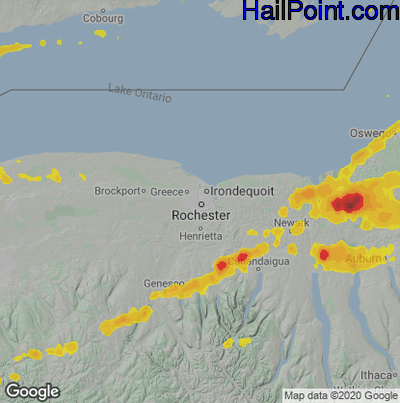 Hail Map for Rochester, NY Region on June 16, 2022 