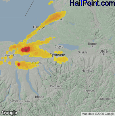 Hail Map for Syracuse, NY Region on June 16, 2022