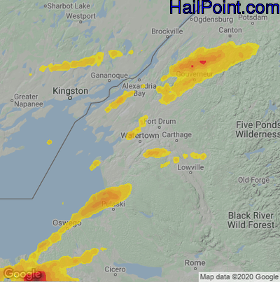 Hail Map for Watertown, NY Region on June 16, 2022 