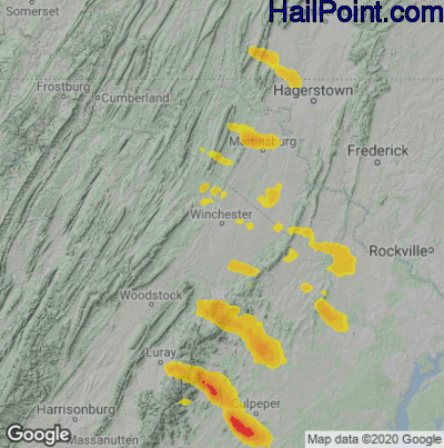 Hail Map for Winchester, VA Region on June 16, 2022 