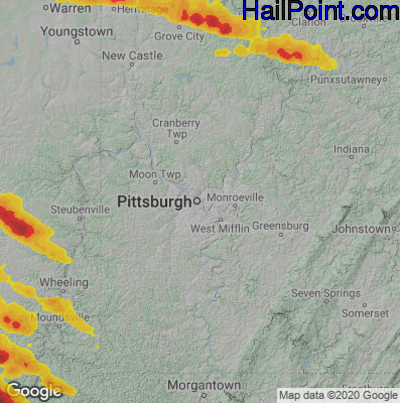 Hail Map for Pittsburgh, PA Region on June 16, 2022