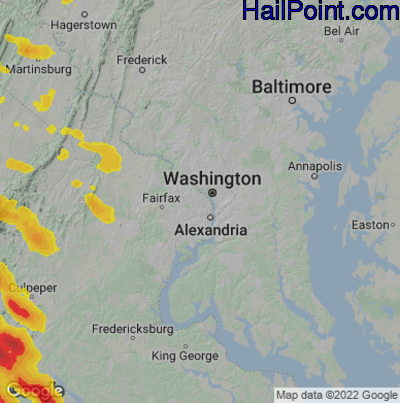 Hail Map for Arlington, VA Region on June 16, 2022 