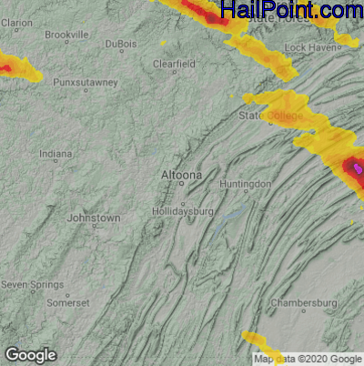 Hail Map for Altoona, PA Region on June 16, 2022