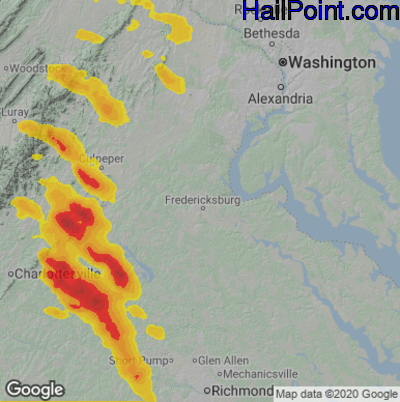 Hail Map for Fredericksburg, VA Region on June 16, 2022