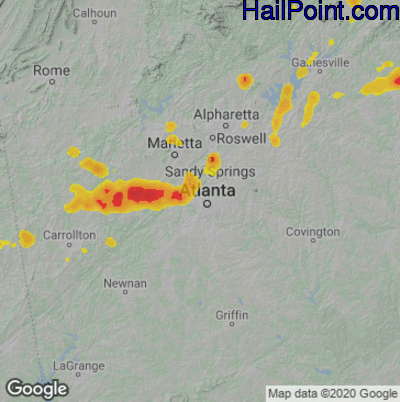 Hail Map for Atlanta, GA Region on June 16, 2022 