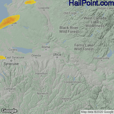 Hail Map for Utica, NY Region on June 16, 2022